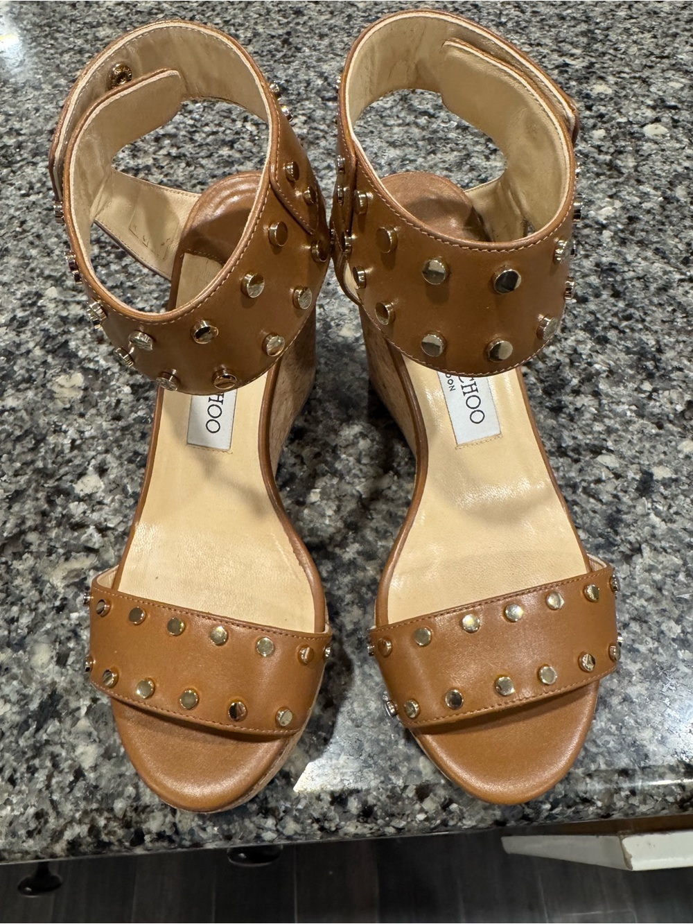 Jimmy Choo Brown Studded Leather Ankle-Strap Sandals